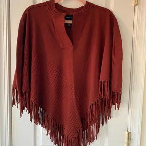 Fringed Poncho V-Neck Sweater